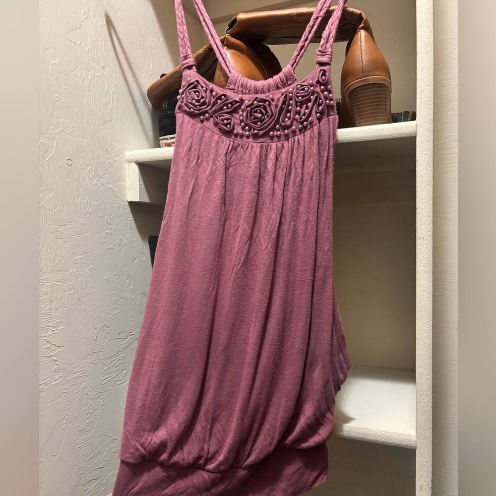 Charlotte Russe Mauve Camisole with Rosette Detail and Braided Straps